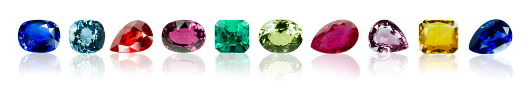 Set of Bright gems. Gems isolated on white background.