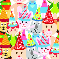 Flat vector illustration design patterns of Cute animals and fairies with cheerful colors for birthday party and print media