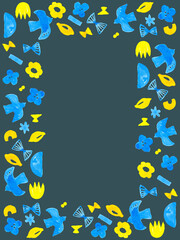 黄色と青の水彩青色バックフレームベクター