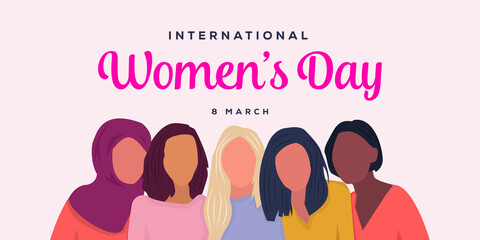 Obraz na płótnie Canvas international women's day illustration, five women with a diversity