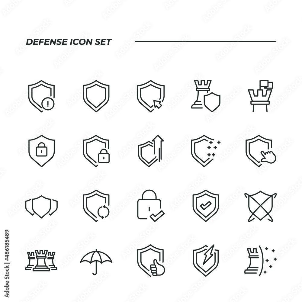 Poster simple set of defense vector icons with editable line styles covering computer security, umbrella, s