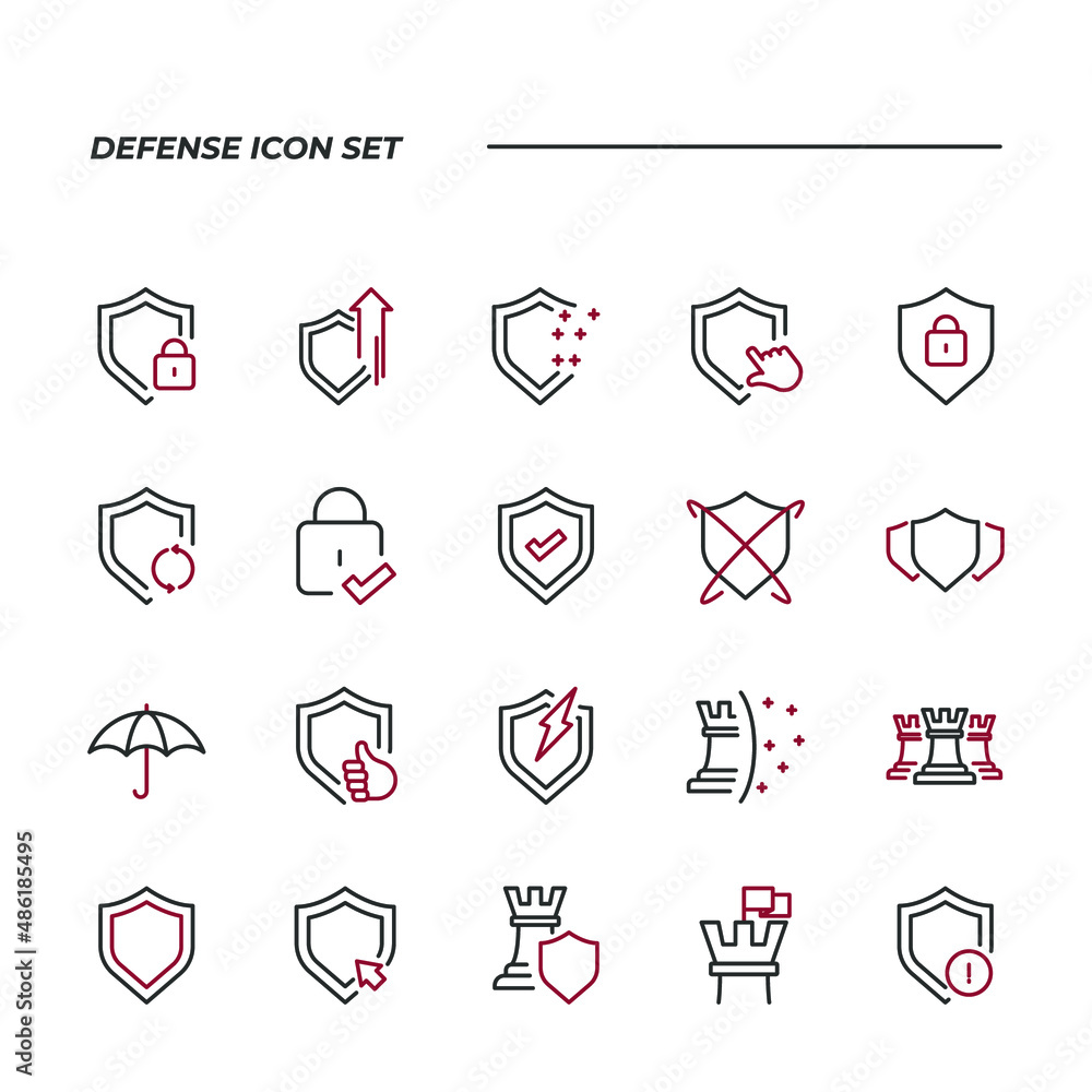 Poster simple set of defense vector icons with editable line styles covering computer security, umbrella, s