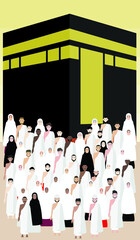 flat vector illustration design of everyone from all over the world performing the hajj to mecca, people vector, people icon