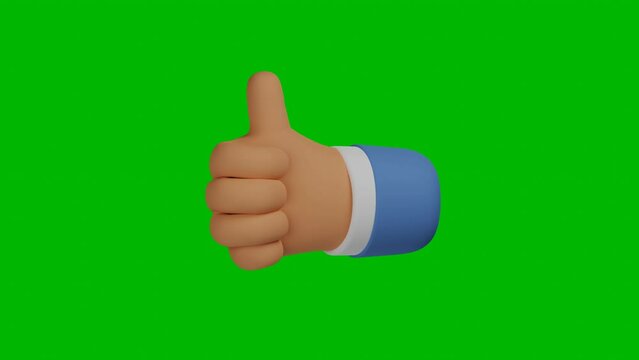 Hand like gesture 3d animation. Cartoon businessman thumb up motion graphics. Animated icon on green screen for social media