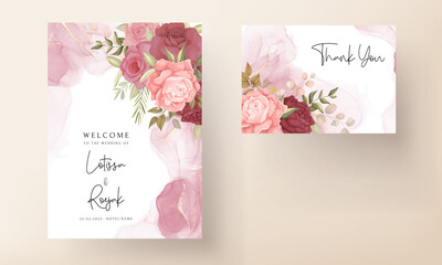 Beautiful floral and leaves wedding invitation card