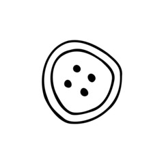 Vector isolated element. A button. Sewing. Black hand drawn doodle on a white background. The print is used for packaging design.