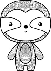 Sloth Mandala Vector And Coloring Page
