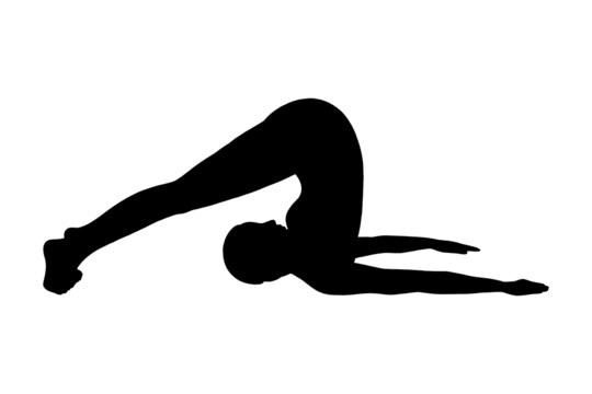 recommend clip art: Yoga plow pose or halasana. Woman silhouette practicing stretching yoga pose. Vector illustration isolated on white background