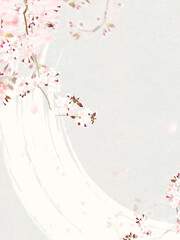 Oriental  background material using cherry blossoms and handwriting