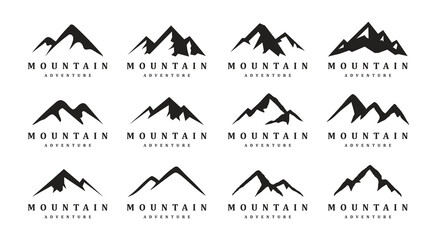 set of mountain summit icon collection, travel adventure landscape outdoor logo design.