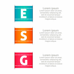 ESG Environmental Social Governance infographic. Business investment analysis model. Socially responsible investing strategy. Corporate sustainability performance.