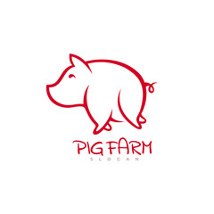 pig farm logo with simple line and symbol style, red color