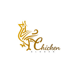Chicken logo with line style design luxury, gold color, animal farm