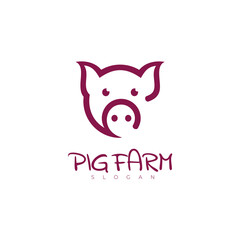 Simple pig logo with style line and symbol, pig farm icons