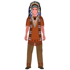 Native American men's national costume. Men's costume. Vector illustration