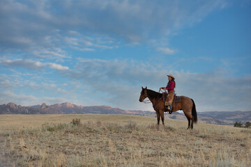 Wyoming Cowgirl on Bay horse