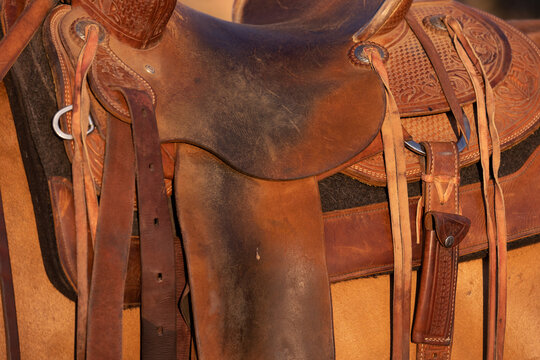 Worn western leather saddle