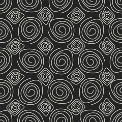 Fototapeta na wymiar Black background and white coils seamless pattern. Vector.
