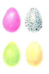 Watercolor chicken and quail eggs. Symbols of Easter celebration. Hand drawn painting illustration isolated on a white background