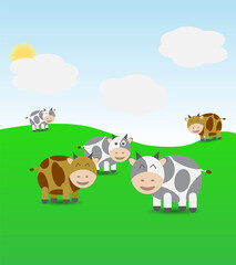 Obraz na płótnie Canvas vector with a simple basic shape, a group of cows in the meadow 