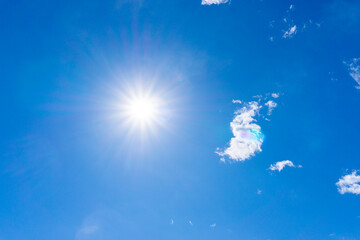 太陽のフレアと爽やかな青空と雲の背景素材_v_sky_32