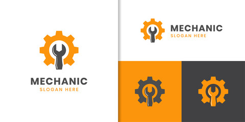 mechanical machine repairing gear logo design vector icon