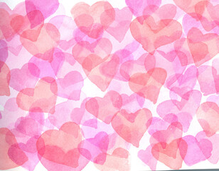 Pink watercolor hearts. Hand draw illustration.