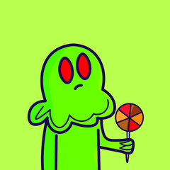 LITTLE GREEN MONSTER VECTOR ILLUSTRATION FOR VARIOUS USES