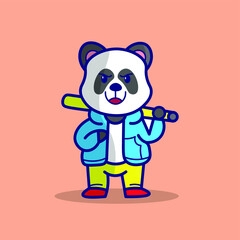 PANDA ILLUSTRATION WITH BASEBALL BAT
