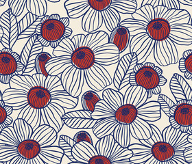 Indigo Blue Floral Seamless Pattern