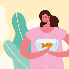 female veterinary with aquarium