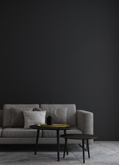The living room interior design and empty black pattern wall background