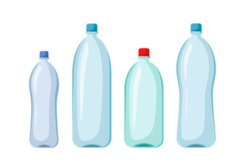 A set of plastic bottles on a white background. Cartoon design.
