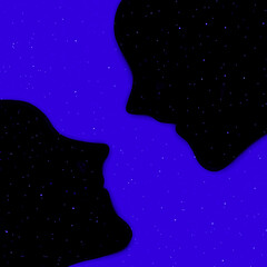 Fototapeta na wymiar Man and woman faces shape silhouette in galaxy space. Starry night sky background. Stars in the night. Night sky with stars. Concept of love in the universe and Valentines Day. 