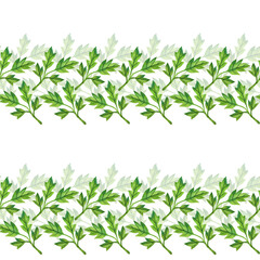 Decorative strips of green leaves on white. Floral Seamless pattern with leaves watercolor. Hand drawn style. Foliage  illustration for paper, textile, wrapping and wallpaper.