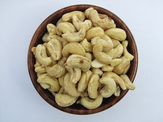 Cashew nut in a bowl top view 