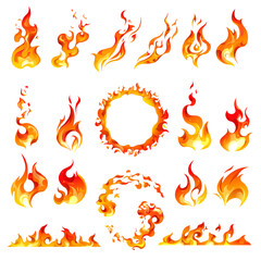 Fire and flames, circle frame and blazing burning - obrazy, fototapety, plakaty
