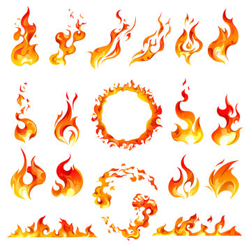 Fire and flames, circle frame and blazing burning