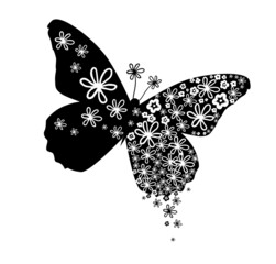 abstract butterfly logo or icon. Abstract black and white butterfly from simple flowers. Vector illustration