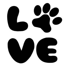 Animal love symbol paw print with heart, isolated vector. Love with pet footprint. Funny vector. Good for posters, textiles, gifts, t shirts.