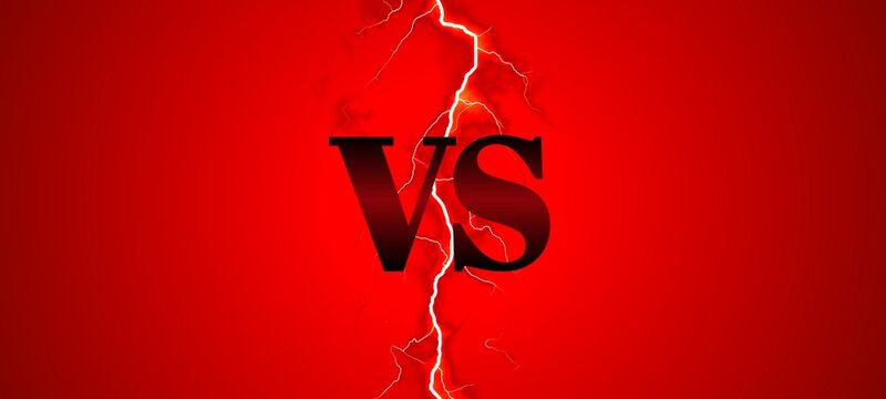 A red banner with vs text and thunder for thumbnails.