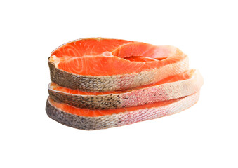 Pile of fresh salmon fish steak isolated on white background with clipping path..