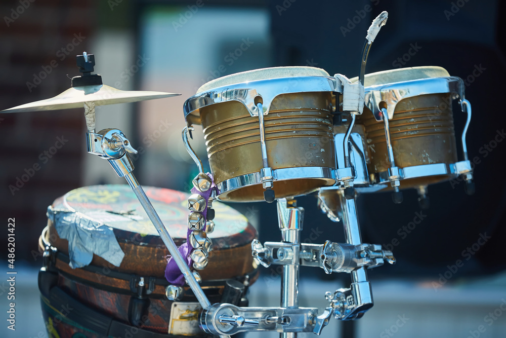 Wall mural musical instrument brazilian drums for the performance of national music. percussion.