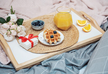 Romantic breakfast in bed