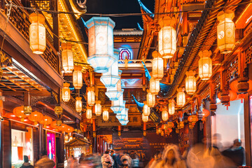 The colorful and traditional Chinese lanterns at Yuyuan, Shanghai, China.