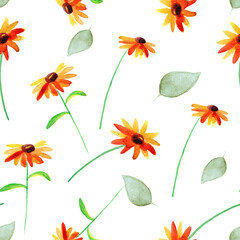 seamless pattern with watercolor daisies, spring flowers