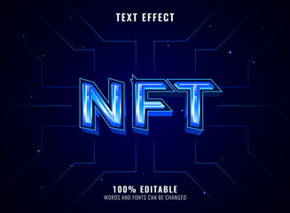 blue futuristic tech nft text effect with circuit lines diagram background