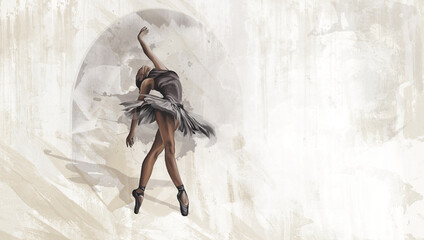 flare of an arch in a watercolor style in which a drawn ballerina is painted on a textured background, photo wallpaper for the interior - obrazy, fototapety, plakaty