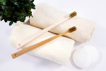 toothbrush and towel. The concept of morning hygiene and care. Close-up.