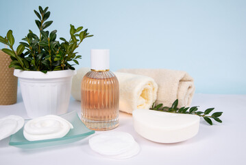 facial skin care products. The concept of morning hygiene. Background